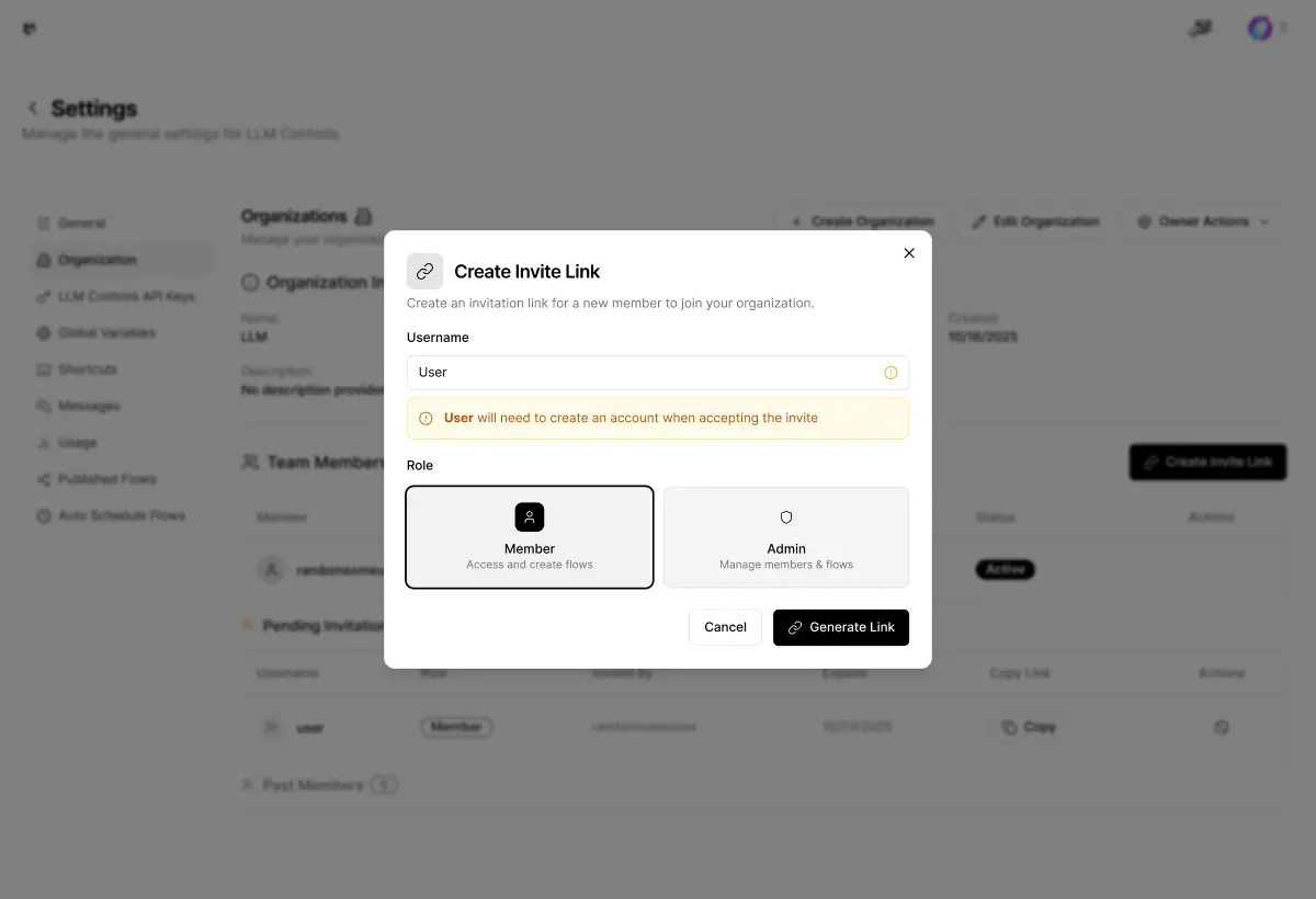 Instant workflow sharing interface showing shared workflows and collaboration options