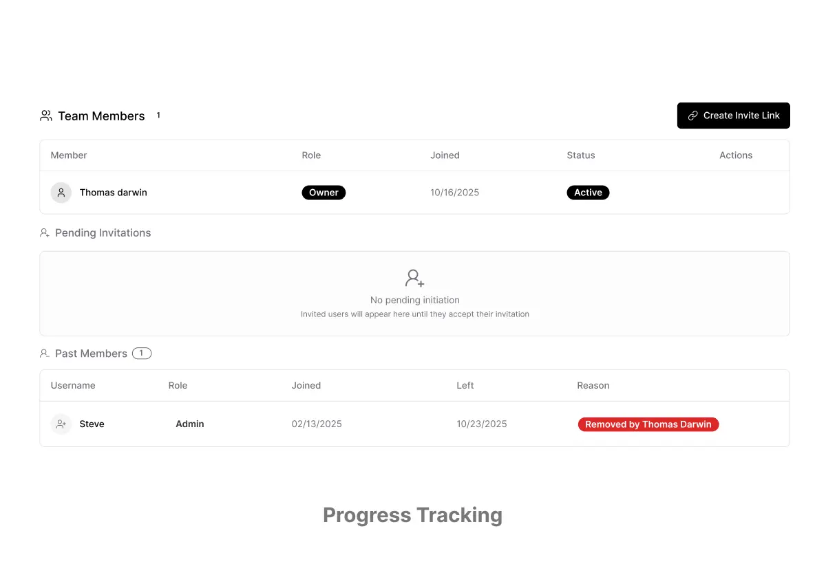 Progress tracking interface showing workflow status and execution progress